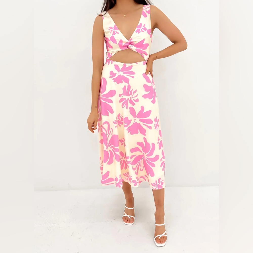 Pink and white floral dress - size on dress is labeled as a UK 10